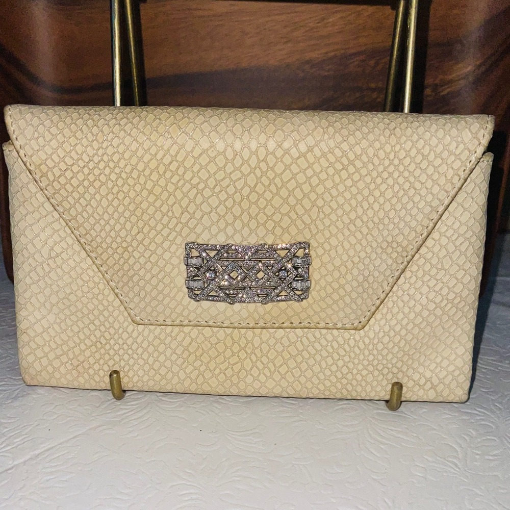 Merci for Madame Mathilde Clutch Snakeskin Embossed Cream Silver Hardware